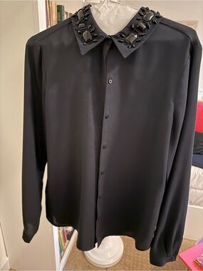 Embellished Collar Long-Sleeve Shirt - Navy
